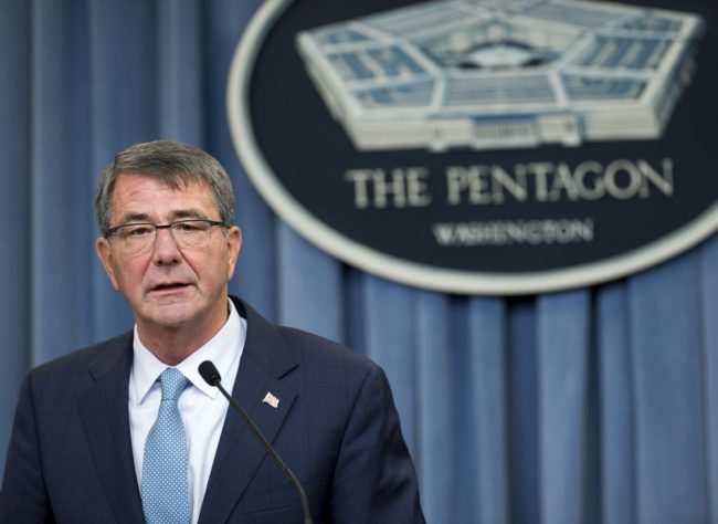 US Secretary of Defense Ashton Carter announces that the military will lift its ban on transgender troops during a press briefing at the Pentagon in Washington, DC, June 30, 2016. "This is the right thing to do for our people and for the force," Carter said in a statement. / AFP / SAUL LOEB        (Photo credit should read SAUL LOEB/AFP/Getty Images)