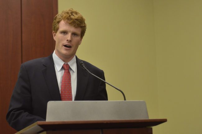 WASHINGTON, DC- SEPTEMBER 30: Representative Joseph Kennedy (D-MA) speaks during a private screening of "Food Chains" in the Capitol Visitors Center on September 30, 2015 in Washington, DC. (Photo by Kris Connor/Getty Images for "Food Chains")