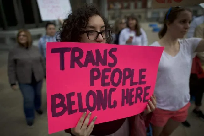 PHILADELPHIA, PA - FEBRUARY 25: Protestors demonstrate during a rally against the transgender bathroom rights repeal at Thomas Paine Plaza February 25, 2017 in Philadelphia, Pennsylvania. Rallies are also being held across the country in support of the Affordable Health Care Act. (Photo by Mark Makela/Getty Images)