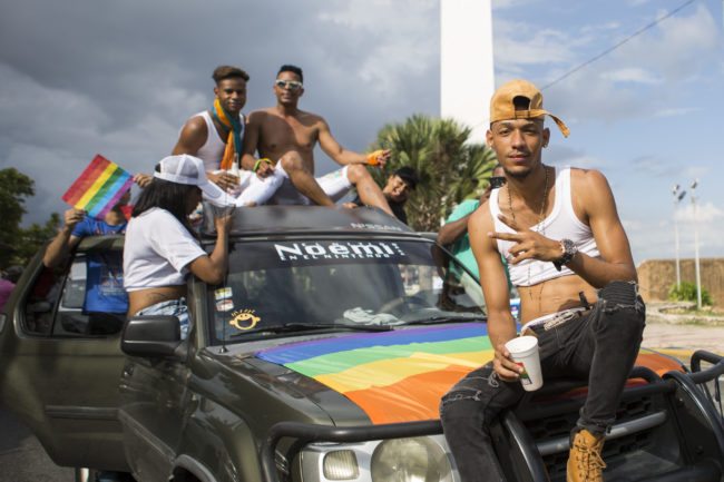 Members of the local gay community take part in the Gay Pride Parade in Santo Domingo on July 2, 2017.   / AFP PHOTO / Erika SANTELICES        (Photo credit should read ERIKA SANTELICES/AFP/Getty Images)