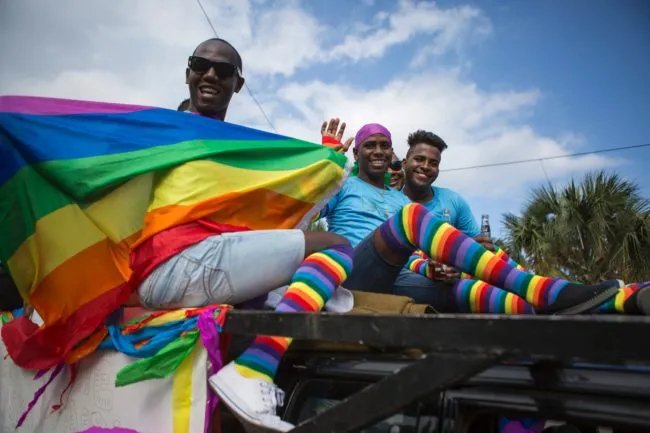 Members of the local gay community take part in the Gay Pride Parade in Santo Domingo on July 2, 2017.   / AFP PHOTO / Erika SANTELICES        (Photo credit should read ERIKA SANTELICES/AFP/Getty Images)