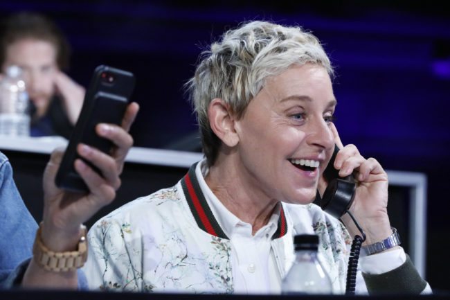 LOS ANGELES, CA - OCTOBER 14:  In this handout photo provided by One Voice: Somos Live!, Ellen DeGeneres participates in the phone bank during "One Voice: Somos Live! A Concert For Disaster Relief" at the Universal Studios Lot on October 14, 2017 in Los Angeles, California. (Photo by Evans Vestal Ward /NBCUniversal/One Voice: Somos Live!/Getty Images)