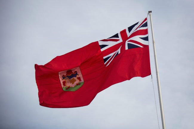 The flag of Bermuda flies in the city of Hamilton, Bermuda