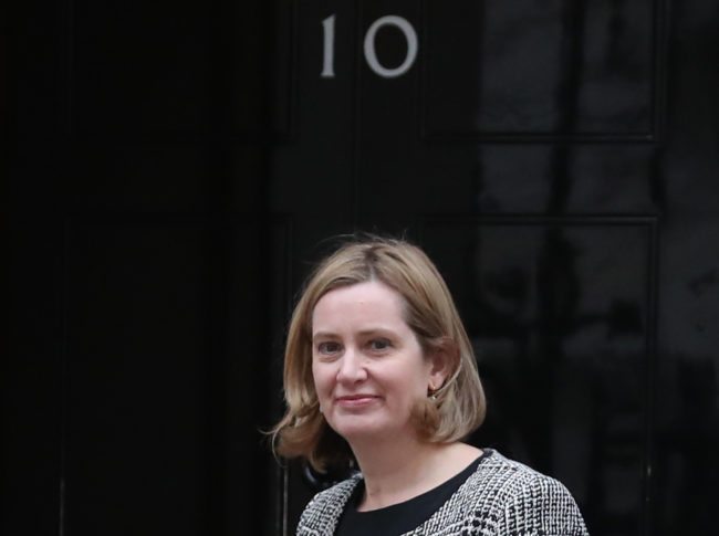 Britain's Home Secretary Amber Rudd arrives at 10 Downing street in London on January 8, 2018. British Prime Minister Theresa May began a major reshuffle of her cabinet by replacing the chairman of her Conservative Party, ahead of more ministerial changes expected later today. / AFP PHOTO / Daniel LEAL-OLIVAS        (Photo credit should read DANIEL LEAL-OLIVAS/AFP/Getty Images)