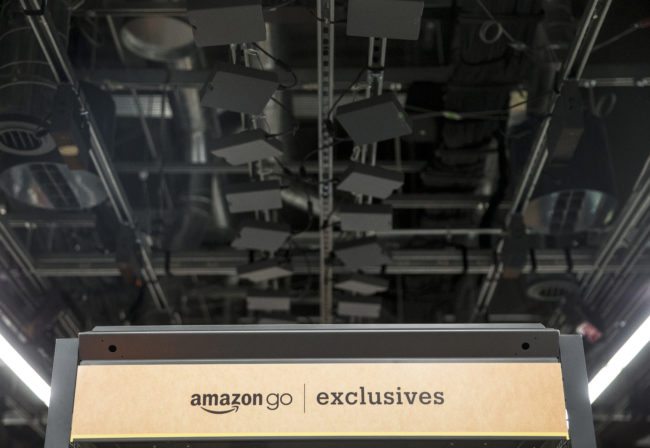 SEATTLE, WA - JANUARY 22: Cameras and sensors to tack shoppers purchases line the ceiling in the Amazon Go January 22, 2018 in Seattle, Washington. After more than a year in beta Amazon opened the cashier-less store to the public. (Photo by Stephen Brashear/Getty Images)