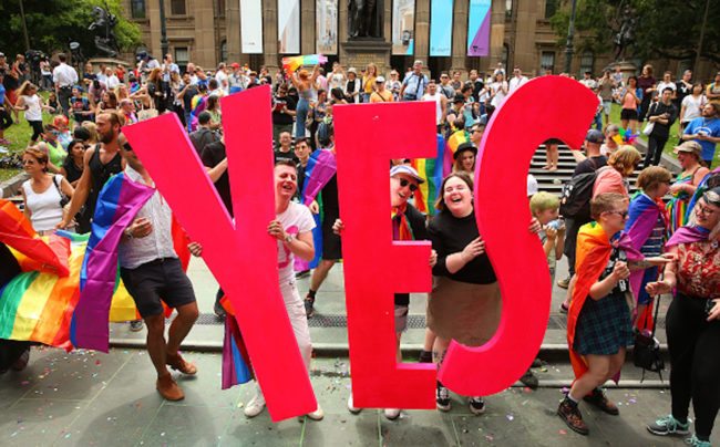 Australians celebrate legalising gay marriage in Melbourne (Photo by Scott Barbour/Getty Images)