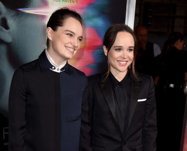 LOS ANGELES, CA - SEPTEMBER 27:  Emma Portner (L) and actress Ellen Page arrive at the premiere of Columbia Pictures' "Flatliners" at the Ace Theatre on September 27, 2017 in Los Angeles, California.  (Photo by Kevin Winter/Getty Images)