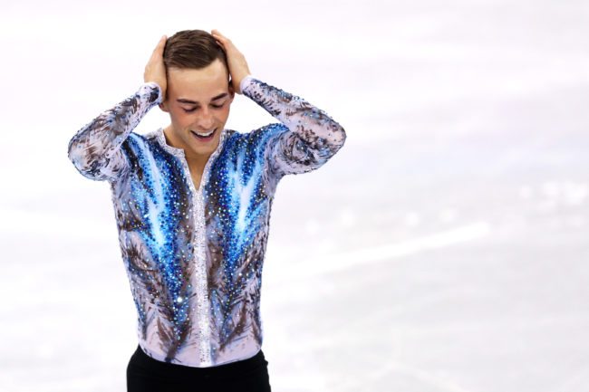 GANGNEUNG, SOUTH KOREA - FEBRUARY 12: Adam Rippon of the United States of America celebrates after competing in the Figure Skating Team Event Men's Single Free Skating on day three of the PyeongChang 2018 Winter Olympic Games at Gangneung Ice Arena on February 12, 2018 in Gangneung, South Korea. (Photo by Maddie Meyer/Getty Images)