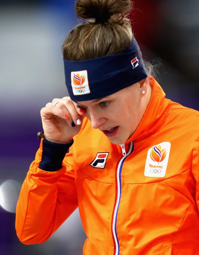 GANGNEUNG, SOUTH KOREA - FEBRUARY 12:  Ireen Wust of The Netherlands reacts after winning the gold medal during the Ladies 1,500m Long Track Speed Skating final on day three of the PyeongChang 2018 Winter Olympic Games at Gangneung Oval on February 12, 2018 in Gangneung, South Korea.  (Photo by Dean Mouhtaropoulos/Getty Images)
