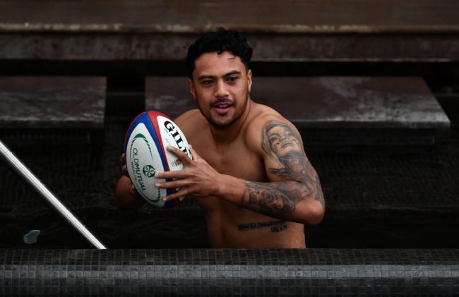 Denny Solomona of England looks on during a recovery session at the Hilton Vilamoura on November 2, 2017 in Vilamoura, Portugal. (Photo by Dan Mullan/Getty Images)