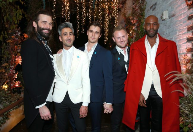 WEST HOLLYWOOD, CA - FEBRUARY 07: (L-R) Jonathan Van Ness, Tan France, Antoni Porowski, Bobby Berk, and Karamo Brown attend Netflix's Queer Eye premiere screening and after party on February 7, 2018 in West Hollywood, California. (Photo by Rich Fury/Getty Images for Netflix)