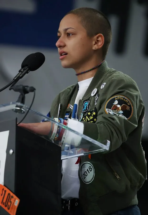 WASHINGTON, DC - MARCH 24: Marjory Stoneman Douglas High School student Emma Gonzalez speaks during the March for Our Lives rally on March 24, 2018 in Washington, DC. More than 800 March for Our Lives events, organized by survivors of the Parkland, Florida school shooting on February 14 that left 17 dead, are taking place around the world to call for legislative action to address school safety and gun violence. (Photo by Mark Wilson/Getty Images)