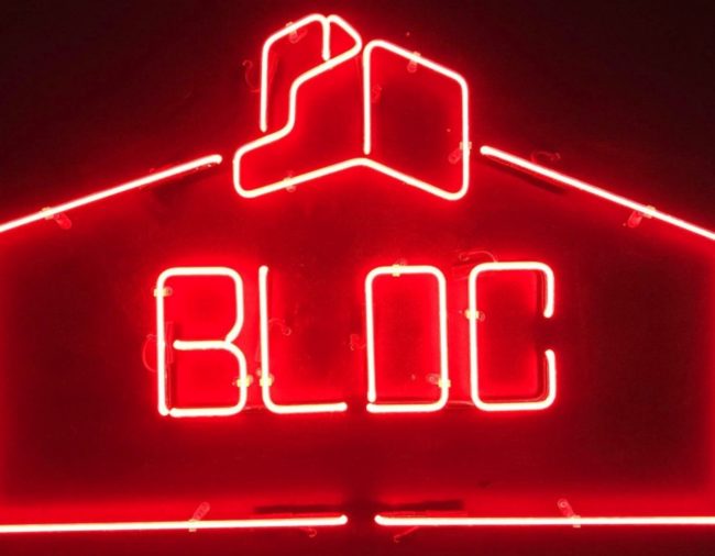 Bloc South sign, men only gay bar club