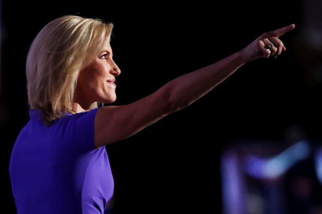 CLEVELAND, OH - JULY 20: Political talk radio host Laura Ingraham gestures to the crowd as she delivers a speech on the third day of the Republican National Convention on July 20, 2016 at the Quicken Loans Arena in Cleveland, Ohio. Republican presidential candidate Donald Trump received the number of votes needed to secure the party's nomination. An estimated 50,000 people are expected in Cleveland, including hundreds of protesters and members of the media. The four-day Republican National Convention kicked off on July 18. (Photo by Win McNamee/Getty Images)