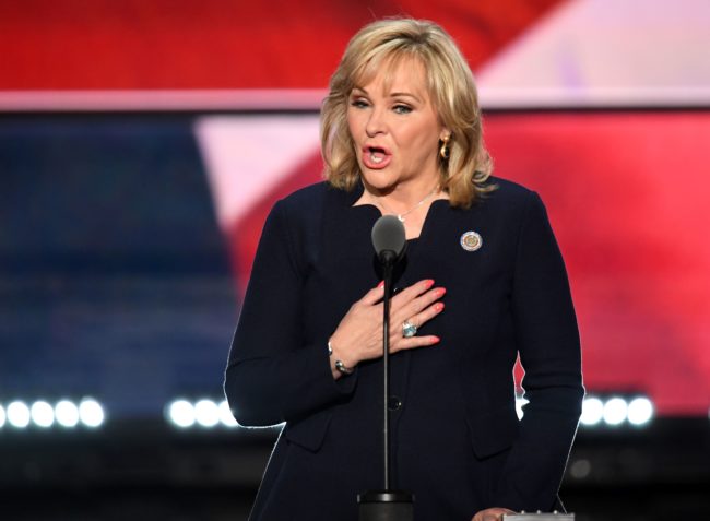 Oklahoma Governor Mary Fallin speaks on the last day of the Republican National Convention on July 21, 2016, in Cleveland, Ohio. / AFP / JIM WATSON        (Photo credit should read JIM WATSON/AFP/Getty Images)