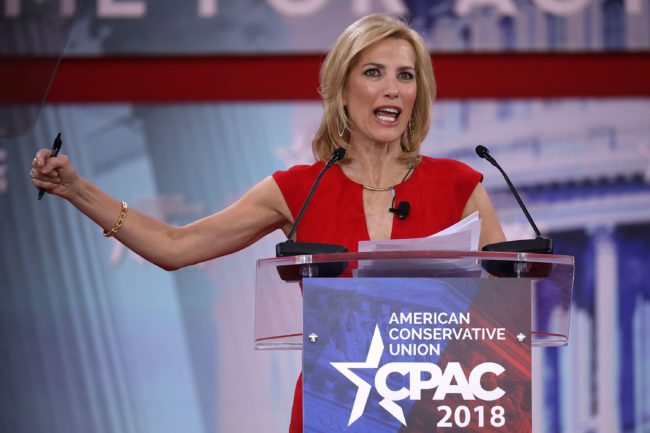 NATIONAL HARBOR, MD - FEBRUARY 23: Fox News Channel host Laura Ingraham addresses the Conservative Political Action Conference at the Gaylord National Resort and Convention Center February 23, 2018 in National Harbor, Maryland. U.S. President Donald Trump is scheduled to address CPAC, the largest annual gathering of conservatives in the nation. (Photo by Chip Somodevilla/Getty Images)