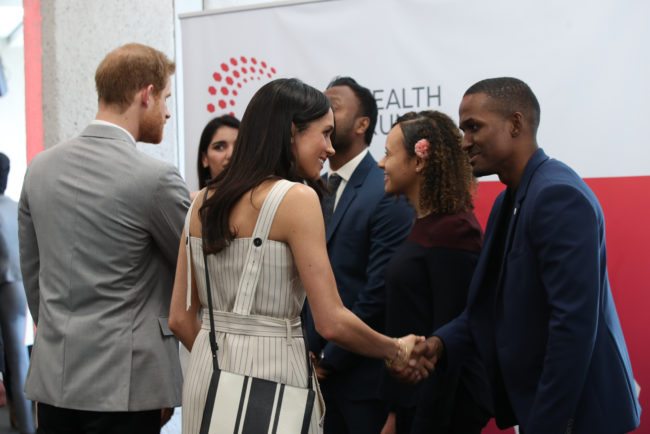 LONDON, UNITED KINGDOM - APRIL 18: Prince Harry and Meghan Markle speak with delegates from the Commonwealth Youth Forum at the Queen Elizabeth II Conference Centre, during the Commonwealth Heads of Government Meeting on April 18, 2018 in London, United Kingdom (Photo by Yui Mok - WPA Pool/Getty Images)