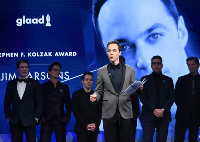 BEVERLY HILLS, CA - APRIL 12:  Honoree Jim Parsons accepts the Stephen F. Kolzak Award onstage at the 29th Annual GLAAD Media Awards at The Beverly Hilton Hotel on April 12, 2018 in Beverly Hills, California.  (Photo by Vivien Killilea/Getty Images for GLAAD)