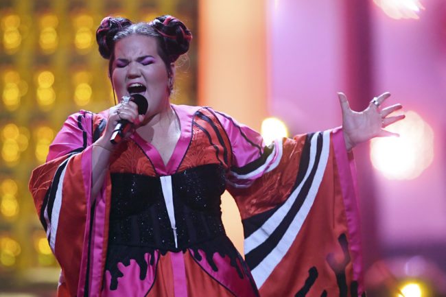 Israel's singer Netta Barzilai aka Netta performs "Toy" during the final of the 63rd edition of the Eurovision Song Contest 2018 at the Altice Arena in Lisbon, on May 12, 2018. (Photo by Francisco LEONG / AFP)        (Photo credit should read FRANCISCO LEONG/AFP/Getty Images)