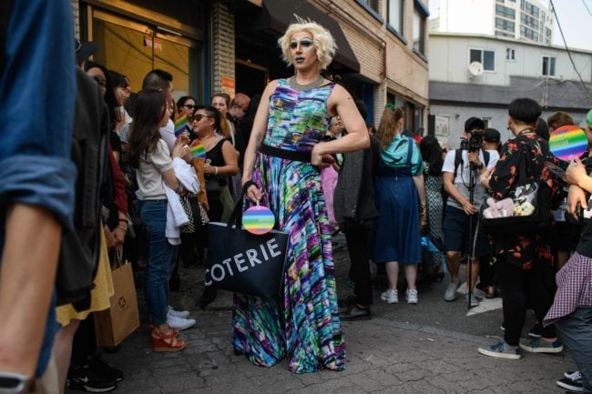 In a photo taken on May 26, 2018 participants of the 'Seoul Drag Parade' march in the Itaewon district of Seoul. - South Korea held its first ever drag parade this weekend, a small but significant step for rights activists in a country that remains deeply conservative when it comes to gender and sexuality. (Photo by Ed JONES / AFP)        (Photo credit should read ED JONES/AFP/Getty Images)