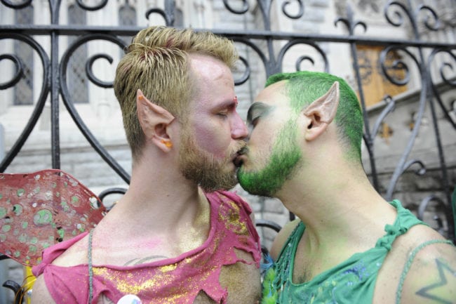 DUBLIN, IRELAND - JUNE 27: A couple kiss as they take part in the annual Gay Pride Parade on June 27, 2015 in Dublin, Ireland. Gay marriage was declared legal across the US in a historic supreme court ruling. Same-sex marriages are now legal across the entirety of the United States. 