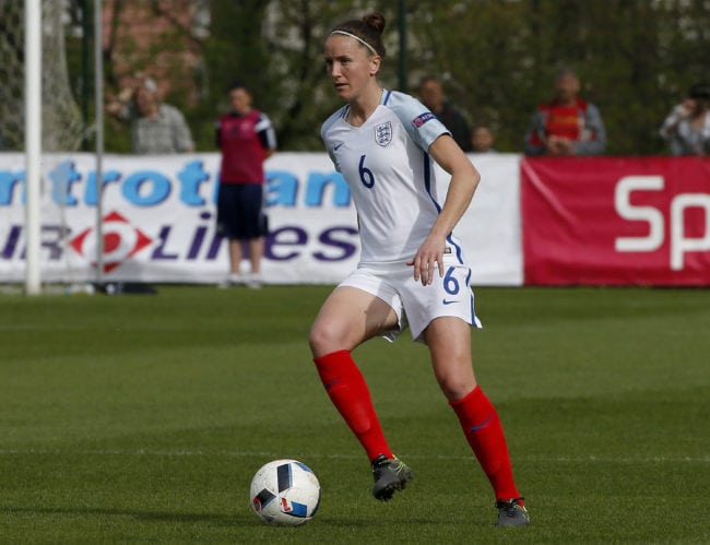 ZENICA, BOSNIA AND HERZEGOVINA - APRIL 12: Casey Stoney of England in action during the UEFA Women's European Championship Qualifier match between Bosnia and Herzegovina and England at FF BIH Football Training Centre on April 12, 2016 in Zenica, Bosnia and Herzegovina. (Photo by Srdjan Stevanovic/Getty Images)