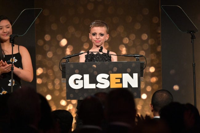 NEW YORK, NY - MAY 21: Drag queen Desmond is Amazing aka Desmond Napoles speaks on stage at the GLSEN 2018 Respect Awards at Cipriani 42nd Street on May 21, 2018 in New York City. (Photo by Dia Dipasupil/Getty Images for GLSEN)