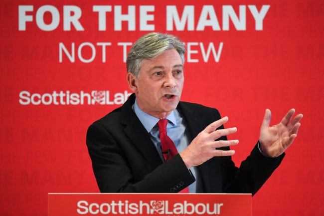 GLASGOW, SCOTLAND - JUNE 04: Richard Leonard, leader of the Scottish Labour party, introduces his new deputy leader Lesley Laird during a speech on SNP cuts on June 4, 2018 in Glasgow, Scotland. During a speech in Candleriggs Richard Leonard laid out his plans for a radical vision for a better Scotland inside the UK, with anti-austerity Labour governments in power at Holyrood and Westminster. (Photo by Jeff J Mitchell/Getty Images)