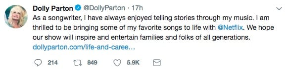 The singer announced the news on Twitter (Dolly Parton/Twitter)