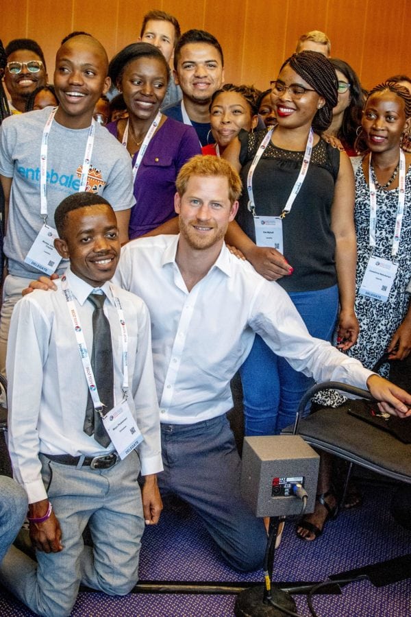 British Prince Harry (C) poses for a picture prior to the Aids2018 conference in the Rai, in Amsterdam on July 23, 2018. - From 23 to July 27, thousands of delegates -- researchers, campaigners, activists and people living with the killer virus -- will attend the 22nd International AIDS Conference amid warnings that "dangerous complacency" may cause an unstoppable resurgence. (Photo by Robin UTRECHT / ANP / AFP) / Netherlands OUT        (Photo credit should read ROBIN UTRECHT/AFP/Getty Images)