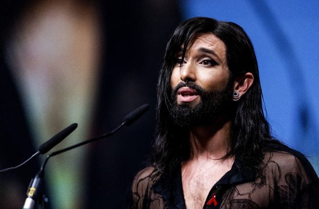 Eurovision Song Contest winner Conchita Wurst speaks at the official opening of AIDS2018, the 22nd international conference on AIDS in Amsterdam, on July 23, 2018. - During this international conference thousands of AIDS experts, activists, scientists, policy makers and politicians gather in Amsterdam to discuss AIDS. (Photo by Robin van Lonkhuijsen / ANP / AFP) / Netherlands OUT - Belgium OUT        (Photo credit should read ROBIN VAN LONKHUIJSEN/AFP/Getty Images)