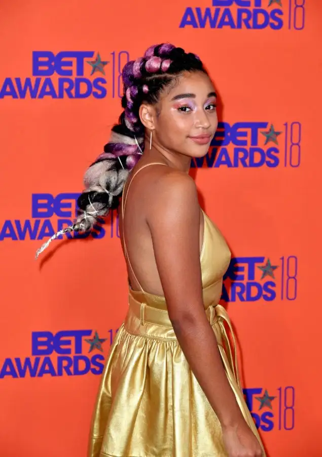 LOS ANGELES, CA - JUNE 24: Amandla Stenberg poses in the press room at the 2018 BET Awards at Microsoft Theater on June 24, 2018 in Los Angeles, California. (Photo by Earl Gibson III/Getty Images)