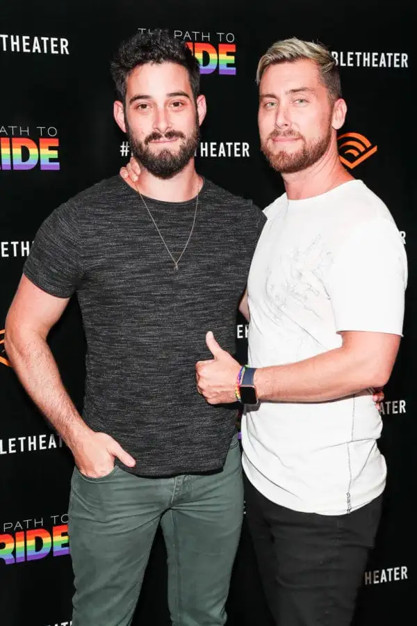 NEW YORK, NY - JUNE 25:  Michael Turchin and Lance Bass attend a performance of the Audible original, "The Path To Pride" at the Minetta Lane Theatre on June 25, 2018 in New York City.  