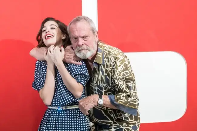 British film director Terry Gilliam and Portuguese actress Joana Ribeiro pose during a photocall before a screening of their film ''The man who killed Don Quixote'' at the 53rd Karlovy Vary International Film Festival (KVIFF) in  on July 04, 2018 Karlovy Vary, Czech Republic. (Photo by Michal CIZEK / AFP)        (Photo credit should read MICHAL CIZEK/AFP/Getty Images)