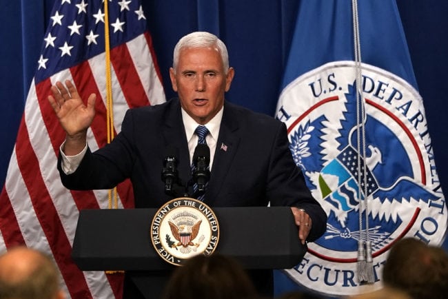 US Vice President Mike Pence speaks during a visit to the US Immigration and Customs Enforcement (ICE) agency headquarters on July 6, 2018 in Washington, DC (Photo by Alex Wong/Getty Images)