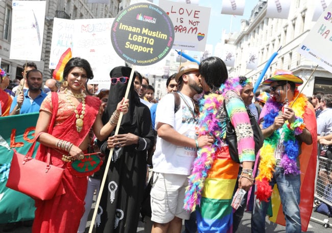 LONDON, ENGLAND - JULY 07:  Parade goers during Pride In London on July 7, 2018 in London, England. It is estimated over 1 million people will take to the streets and approximately 30,000 people and 472 organisations will join the annual parade, which is one of the world's biggest LGBT+ celebrations.  
