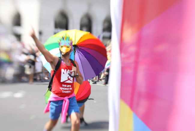 LONDON, ENGLAND - JULY 07:  (EDITORS NOTE: Image was created with a lens baby.) A parade goer during Pride In London on July 7, 2018 in London, England. It is estimated over 1 million people will take to the streets and approximately 30,000 people and 472 organisations will join the annual parade, which is one of the world's biggest LGBT+ celebrations.  