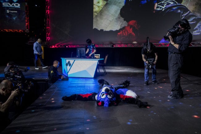 LAS VEGAS, NV - AUGUST 05:  Dominique "SonicFox" McLean celebrates after winning the DragonBall FighterZ Grand Championship during EVO 2018 at the Mandalay Bay Events Center on August 5, 2018 in Las Vegas, Nevada.  (Photo by Joe Buglewicz/Getty Images)
