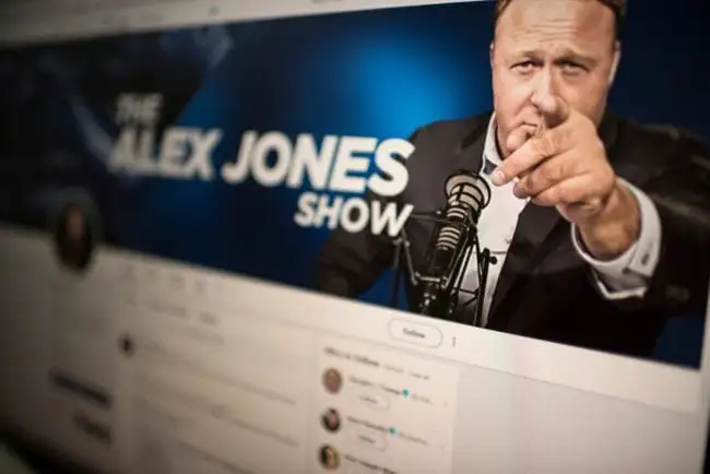 Picture showing a computer screen displaying the Twitter account of far-right conspiracy theorist Alex Jones (ERIC BARADAT/AFP/Getty Images)