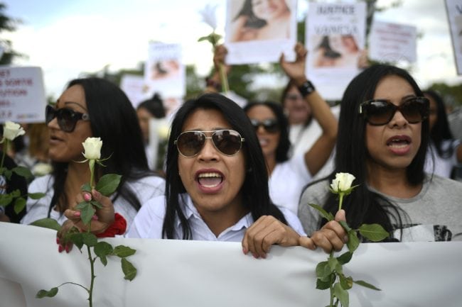 People take part in a march at the Bois de Boulogne in Paris, on August 24, 2018, in tribute to Vanesa Campos, a 36 year-old transsexual sex worker who was killed the week before. (Photo by Lionel BONAVENTURE / AFP)        (Photo credit should read LIONEL BONAVENTURE/AFP/Getty Images)