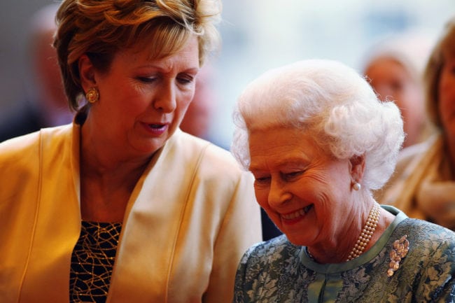 DUBLIN, IRELAND - MAY 19:  Queen Elizabeth II (R) and Irish President Mary McAleese listen to live classical music as they arrive at the Convention Centre Dublin for an evening of British and Irish music and fashion on May 19, 2011 in Dublin, Ireland. The Duke and Queen's visit to Ireland is the first by a monarch since 1911. An unprecedented security operation is taking place with much of the centre of Dublin turning into a car free zone. Republican dissident groups have made it clear they are intent on disrupting proceedings.  (Photo by Oli Scarff/Getty Images)