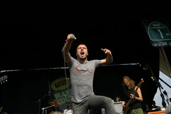 CAMDEN, NJ - JULY 25:  Singer Max Bemis of Say Anything performs at the Vans Warped Tour on July 25, 2008 in Camden, New Jersey.  (Photo by Bryan Bedder/Getty Images)