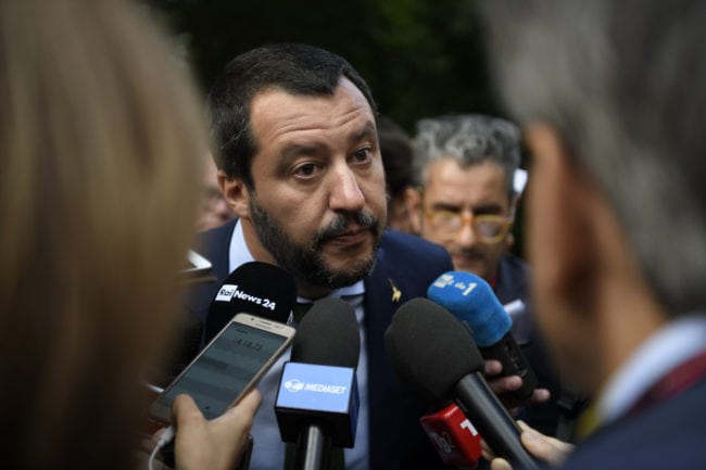 INNSBRUCK, AUSTRIA - JULY 11: Italian Interior Minister Matteo Salvini speaks during a statement after a bilateral meeting prior to the European Union member states' interior and justice ministers conference on July 11, 2018 in Innsbruck, Austria. The meeting is taking place among mounting efforts by governments across Europe to restrict the entry of migrants and refugees. (Photo by Andreas Gebert/Getty Images)