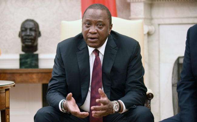 WASHINGTON, DC - AUGUST 27: Kenyan President Uhuru Kenyatta speaks duirng a bilateral meeting with U.S. President Donald Trump in the Oval Office of the White House August 27, 2018 in Washington, DC. (Photo by Olivier Douliery-Pool/Getty Images)