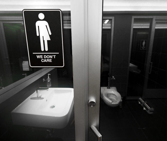 Gender neutral signs are posted in the 21C Museum Hotel public restrooms on May 10, 2016 in Durham, North Carolina. Debate over transgender bathroom access spreads nationwide as the U.S. Department of Justice countersues North Carolina Governor Pat McCrory from enforcing the provisions of House Bill 2 that dictate what bathrooms transgender individuals can use.