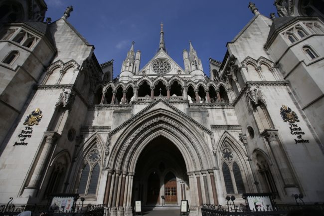 The Royal Courts of Justice building, which houses the High Court of England and Wales, is pictured in London on February 3, 2017. (DANIEL LEAL-OLIVAS/AFP/Getty)
