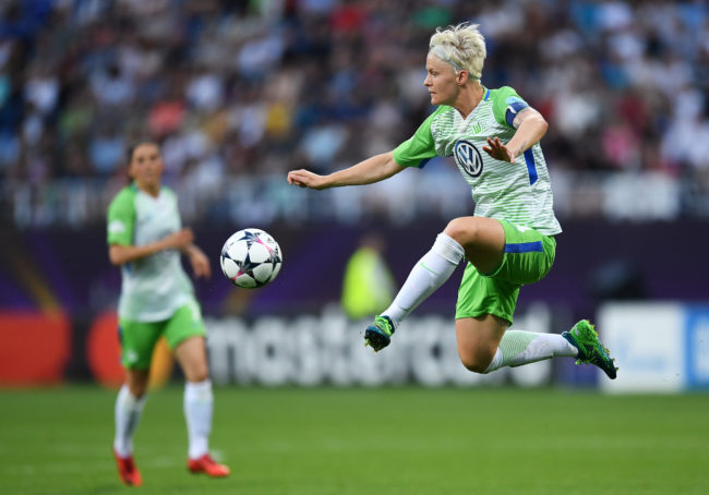 KIEV, UKRAINE - MAY 24: Nilla Fischer of Vfl Wolfsburg in action during the UEFA Womens Champions League Final between VfL Wolfsburg and Olympique Lyonnais on May 24, 2018 in Kiev, Ukraine.  (Photo by David Ramos/Getty Images)