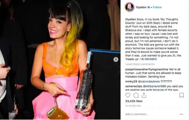 Lily Allen admits to having sex with female escorts on Instagram