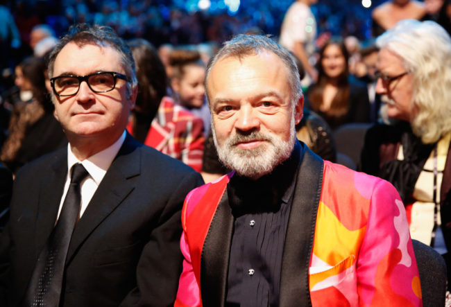 LONDON, ENGLAND - JANUARY 20: (L-R) Graham Stuart and Graham Norton at the 21st National Television Awards at The O2 Arena on January 20, 2016 in London, England. (Photo by Tristan Fewings/Getty Images)