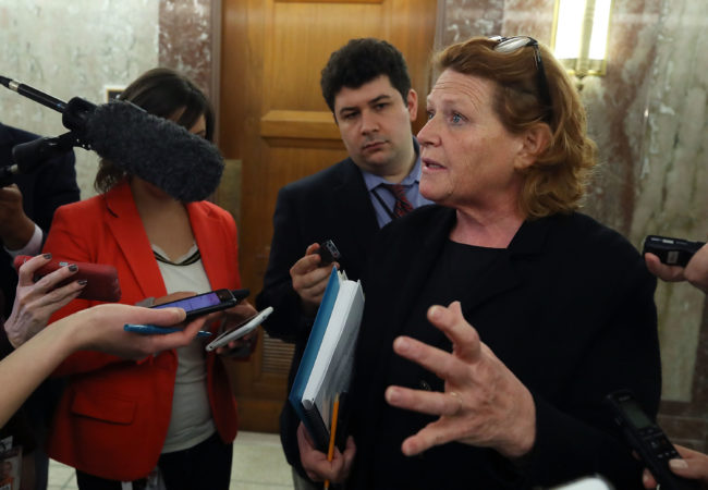 WASHINGTON, DC - JANUARY 25:  Sen. Heidi Heitkamp (D-ND) speaks to the media about immigration, after attending a bipartisan meeting in Sen. Susan Collins office, on Capitol Hill January 25, 2018 in Washington, DC.  (Photo by Mark Wilson/Getty Images)